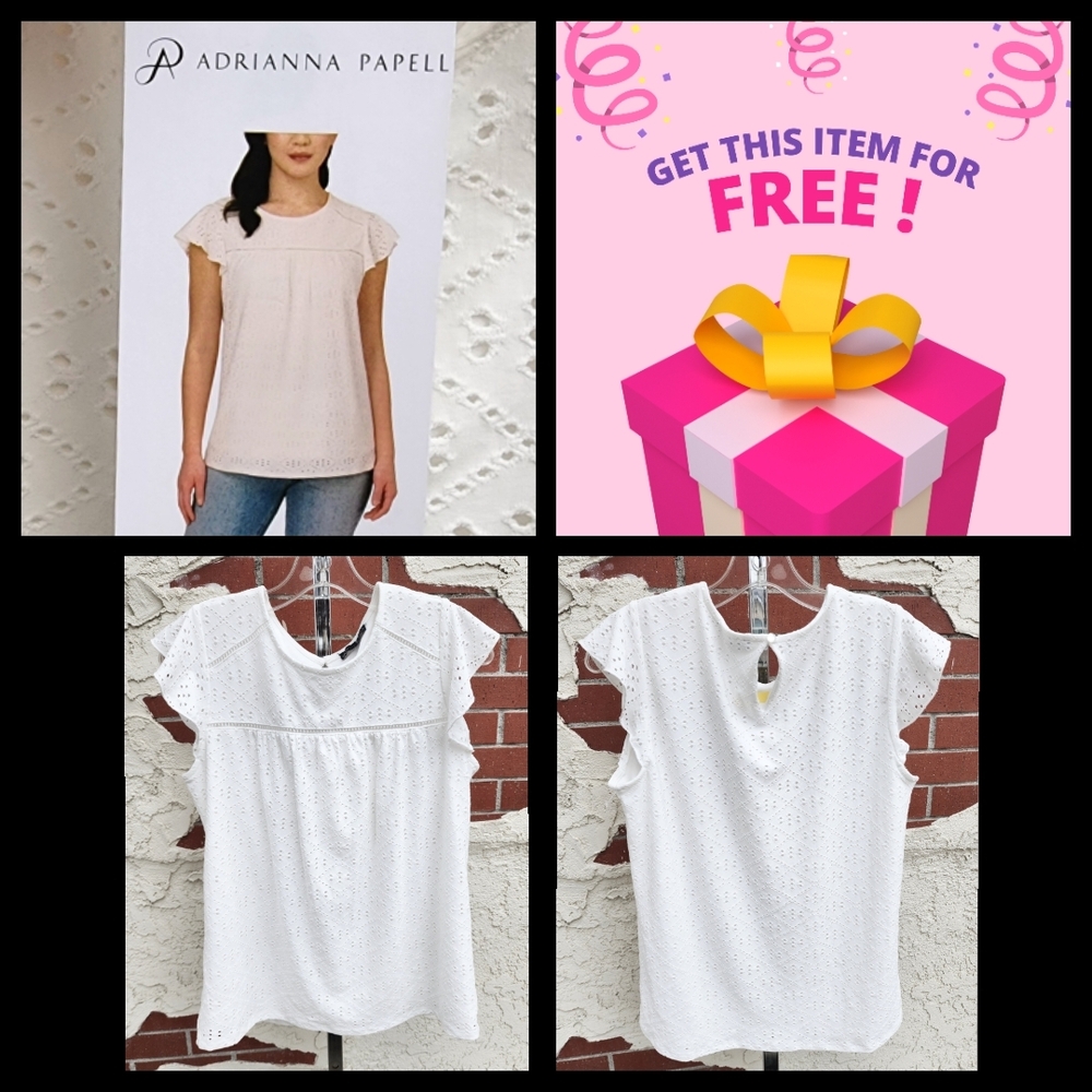 FREE ! New SMALL Adrianna Papell White Eyelet Top